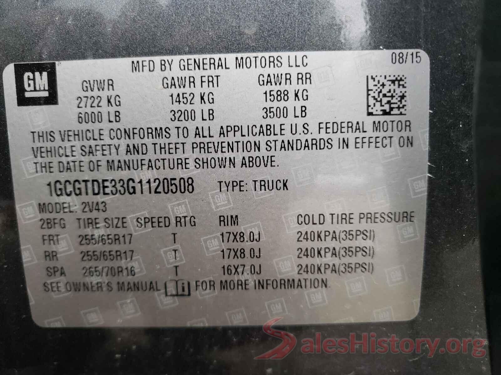 1GCGTDE33G1120508 2016 CHEVROLET COLORADO