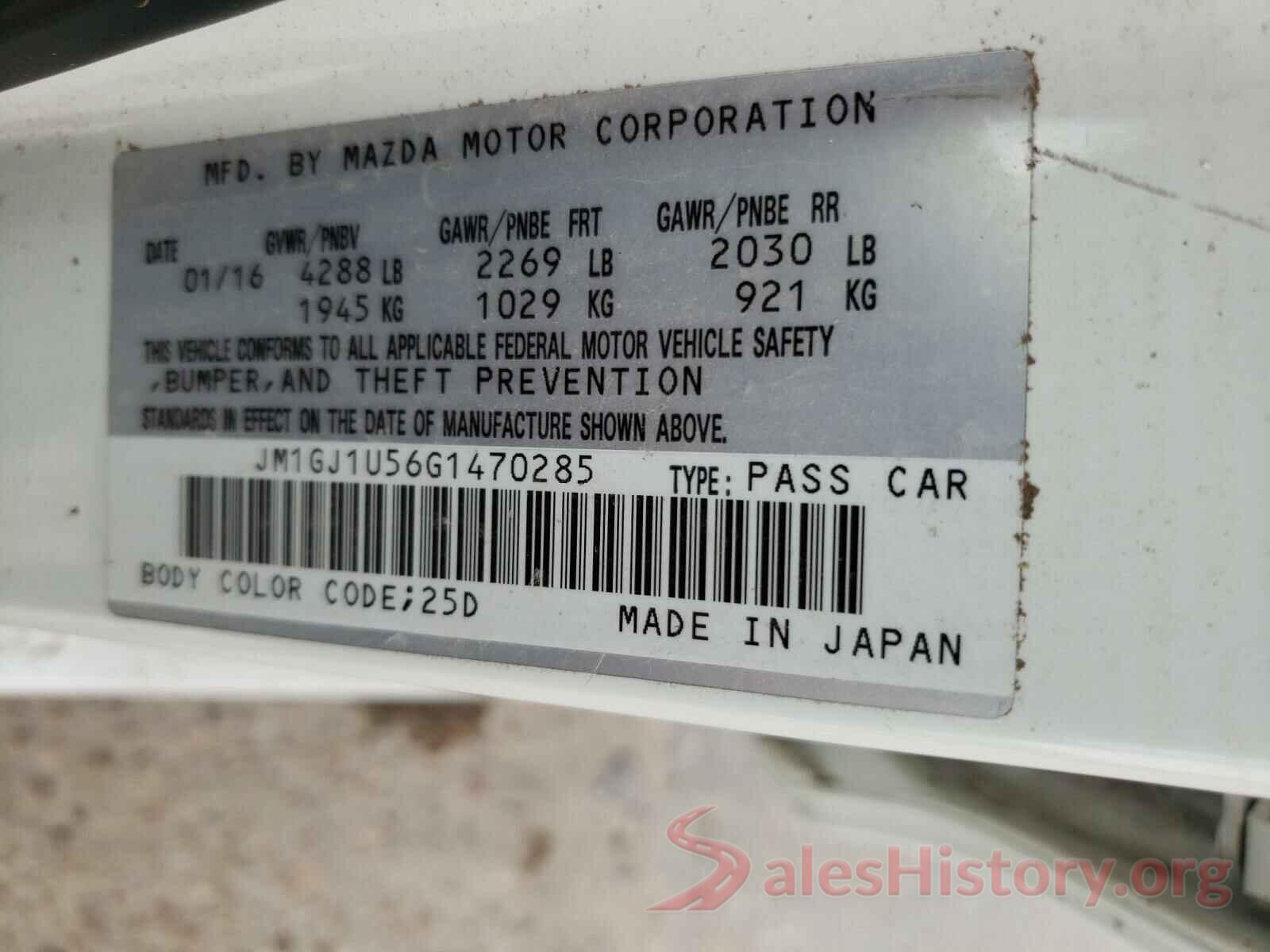 JM1GJ1U56G1470285 2016 MAZDA 6