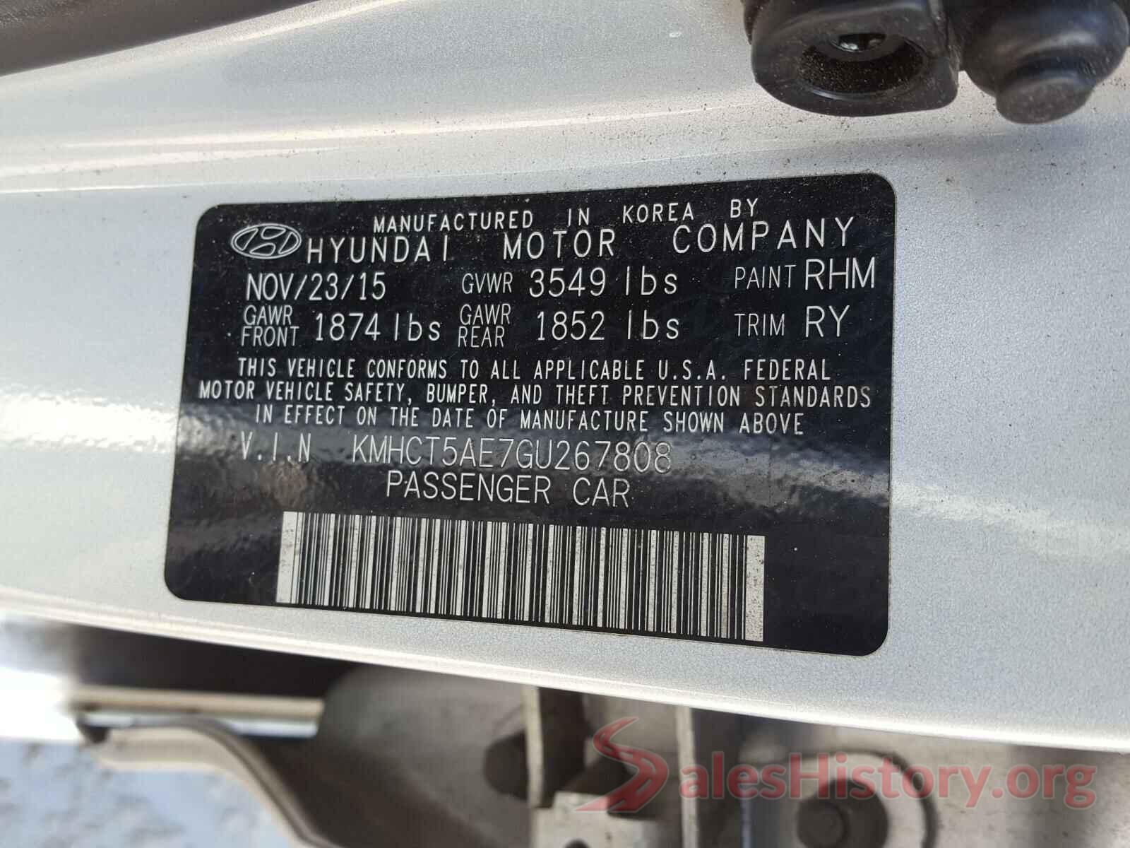 KMHCT5AE7GU267808 2016 HYUNDAI ACCENT