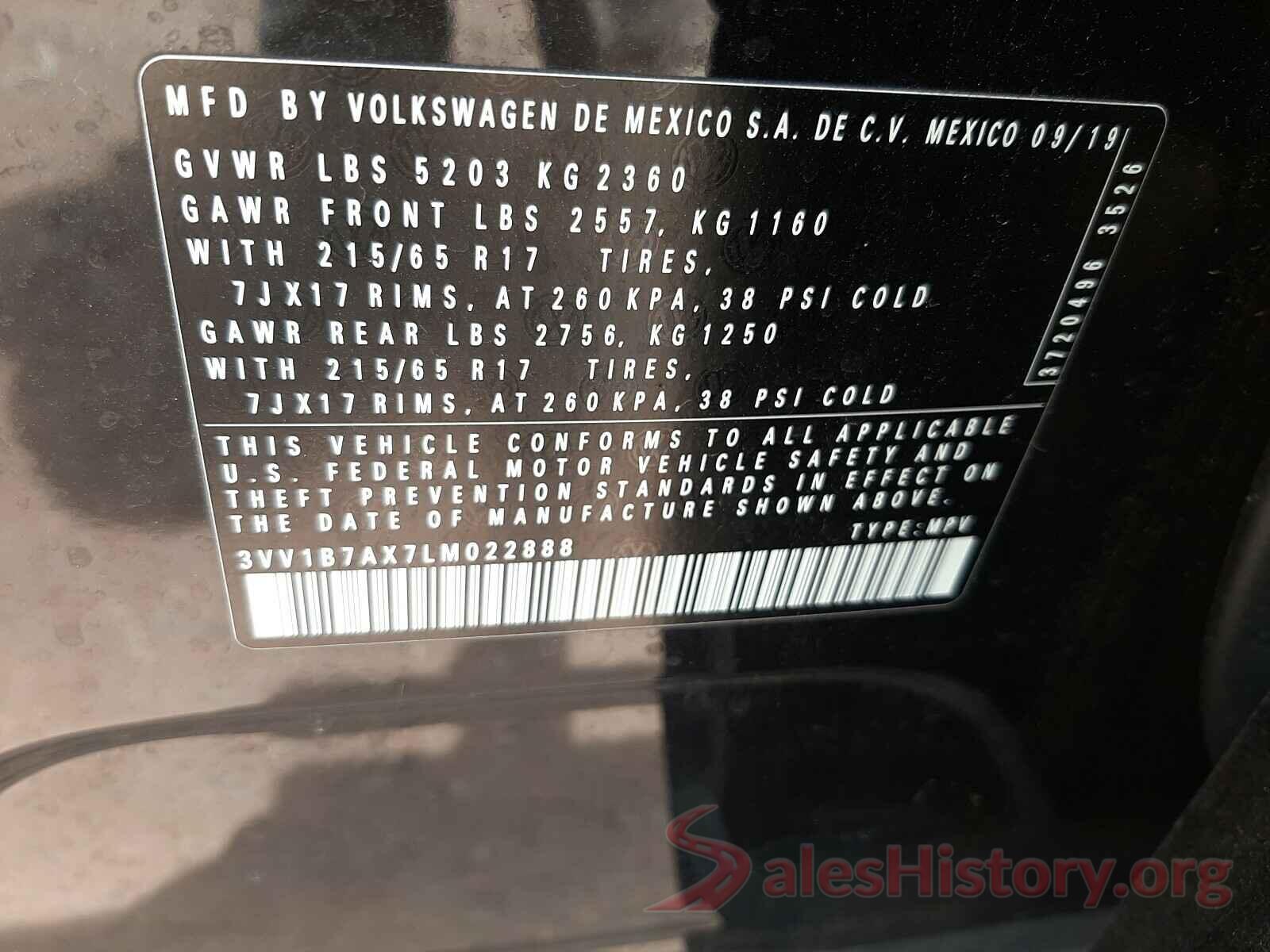 3VV1B7AX7LM022888 2020 VOLKSWAGEN TIGUAN