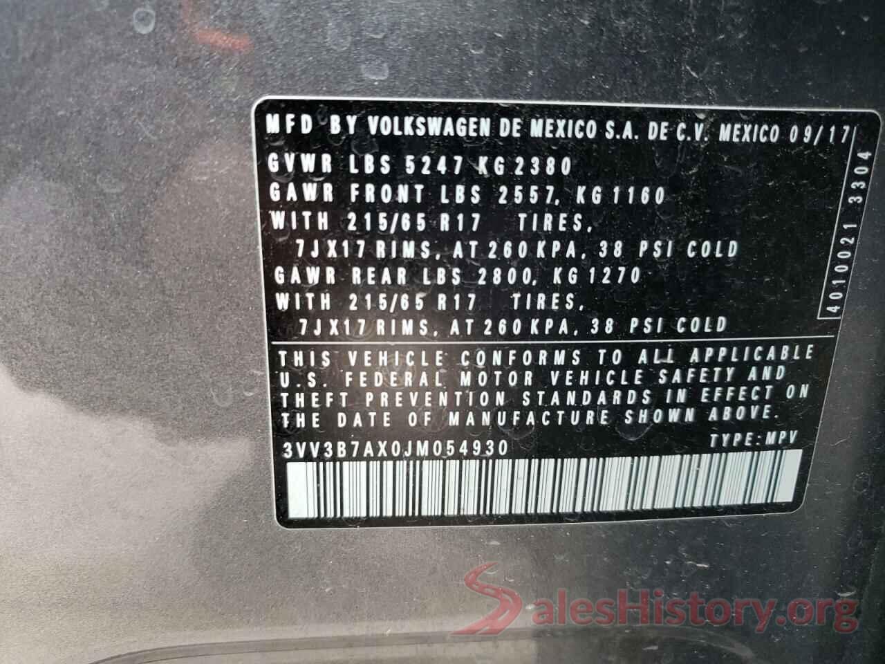 3VV3B7AX0JM054930 2018 VOLKSWAGEN TIGUAN