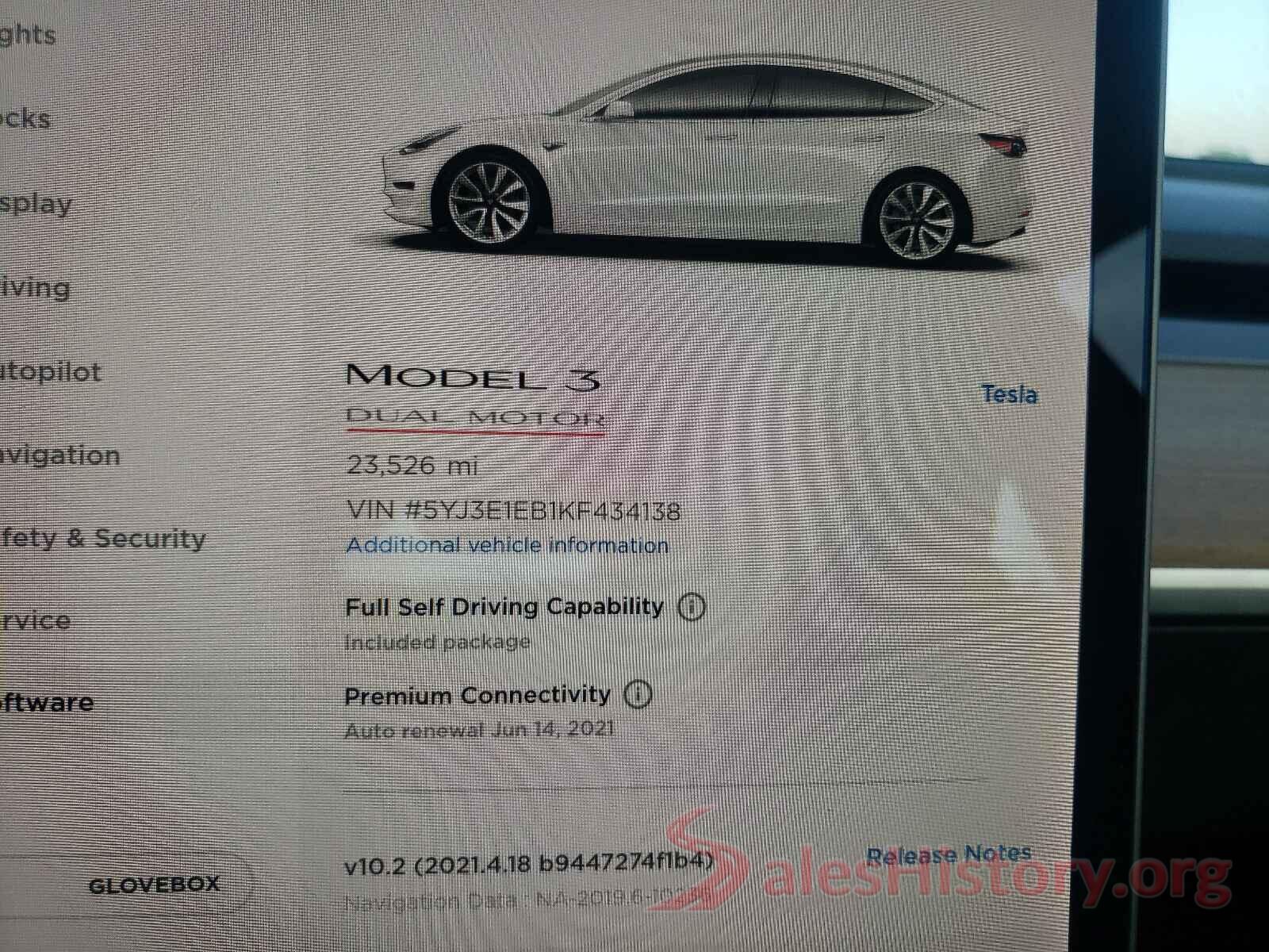 5YJ3E1EB1KF434138 2019 TESLA MODEL 3