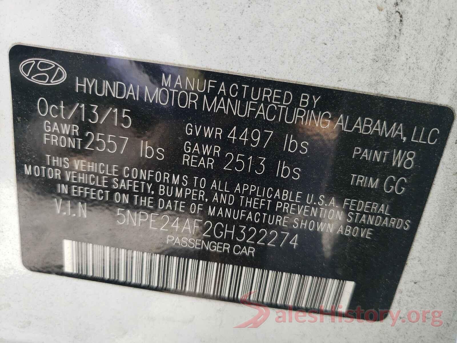 5NPE24AF2GH322274 2016 HYUNDAI SONATA