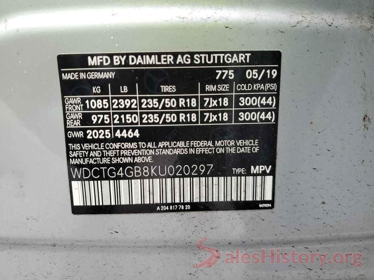 WDCTG4GB8KU020297 2019 MERCEDES-BENZ GLA-CLASS