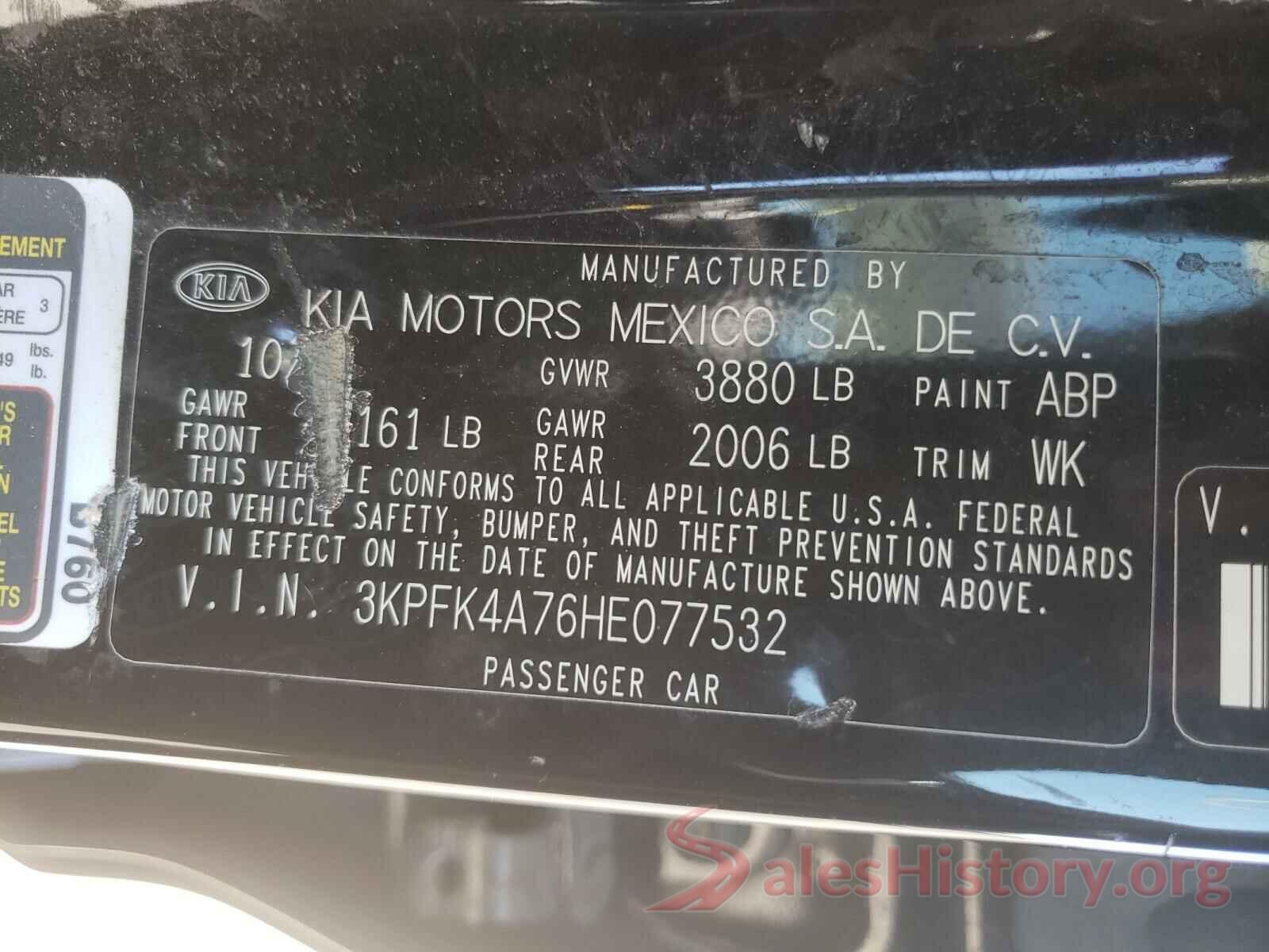 3KPFK4A76HE077532 2017 KIA FORTE