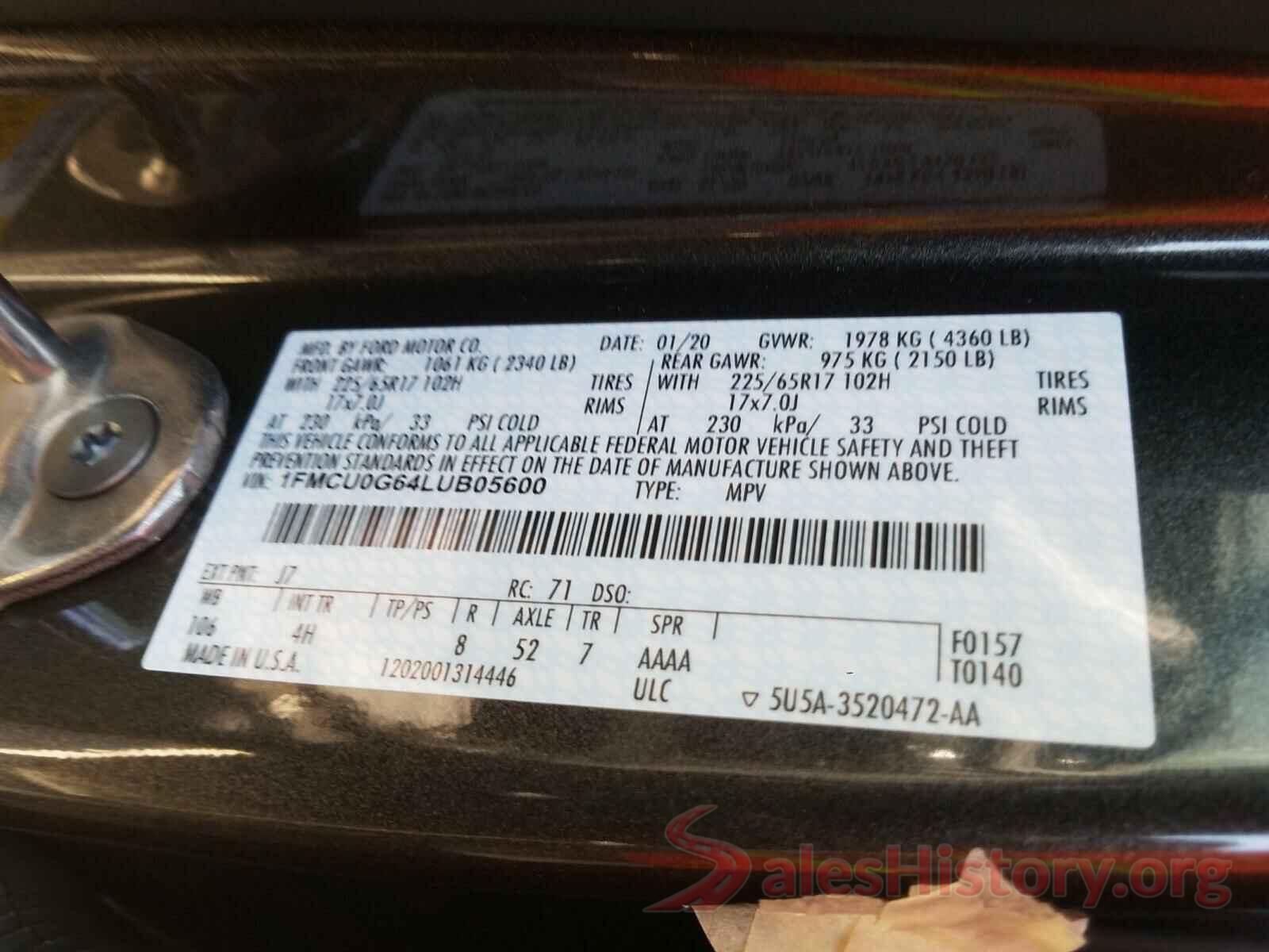 1FMCU0G64LUB05600 2020 FORD ESCAPE