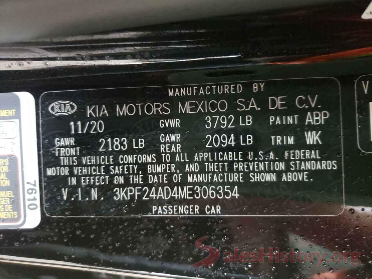 3KPF24AD4ME306354 2021 KIA FORTE