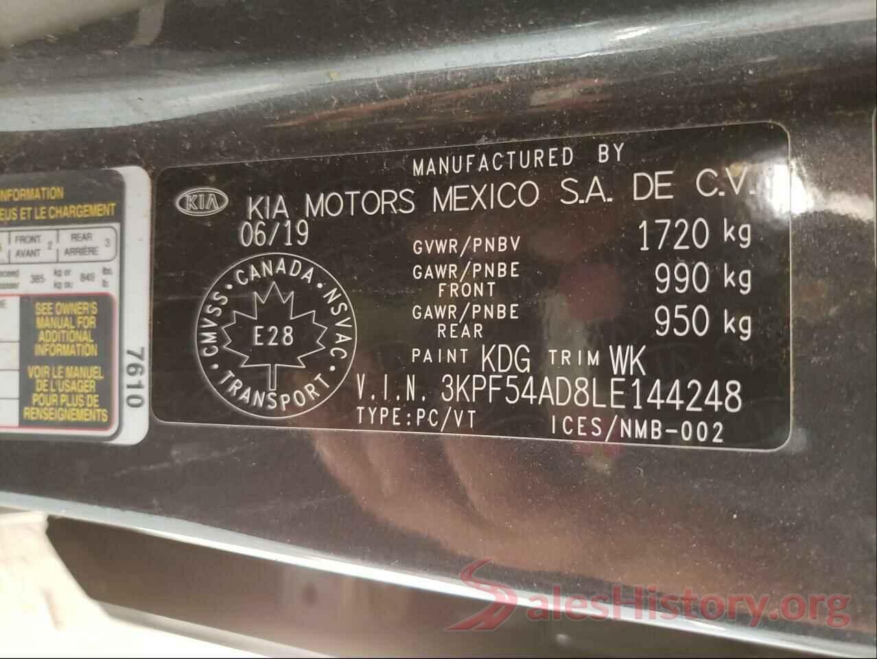 3KPF54AD8LE144248 2020 KIA FORTE