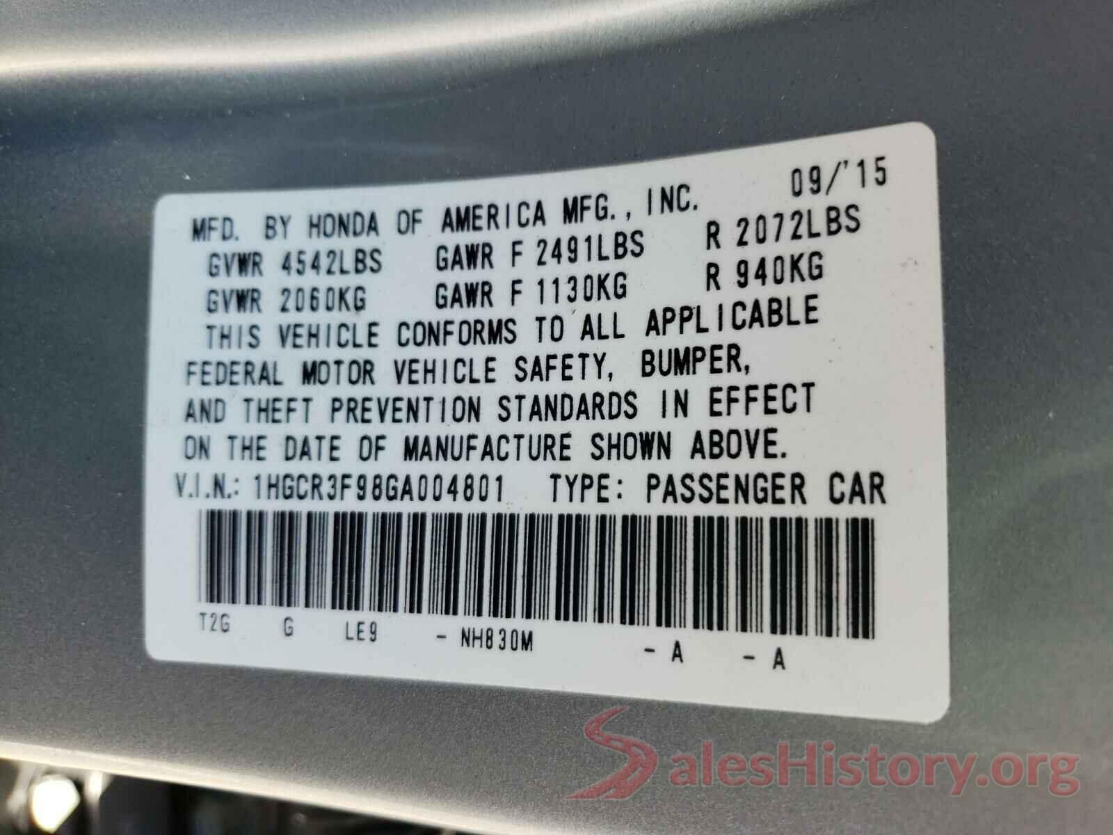 1HGCR3F98GA004801 2016 HONDA ACCORD