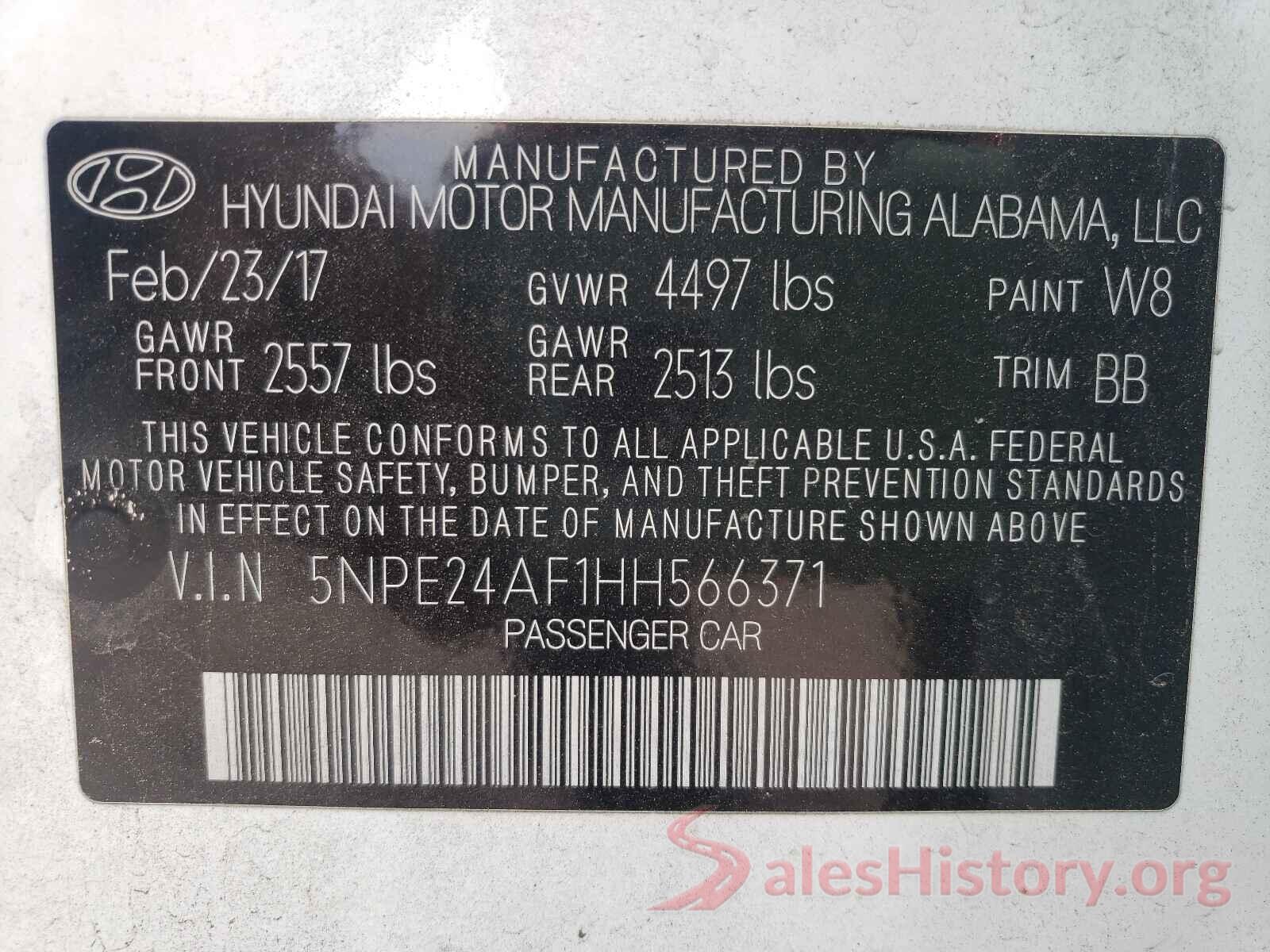 5NPE24AF1HH566371 2017 HYUNDAI SONATA