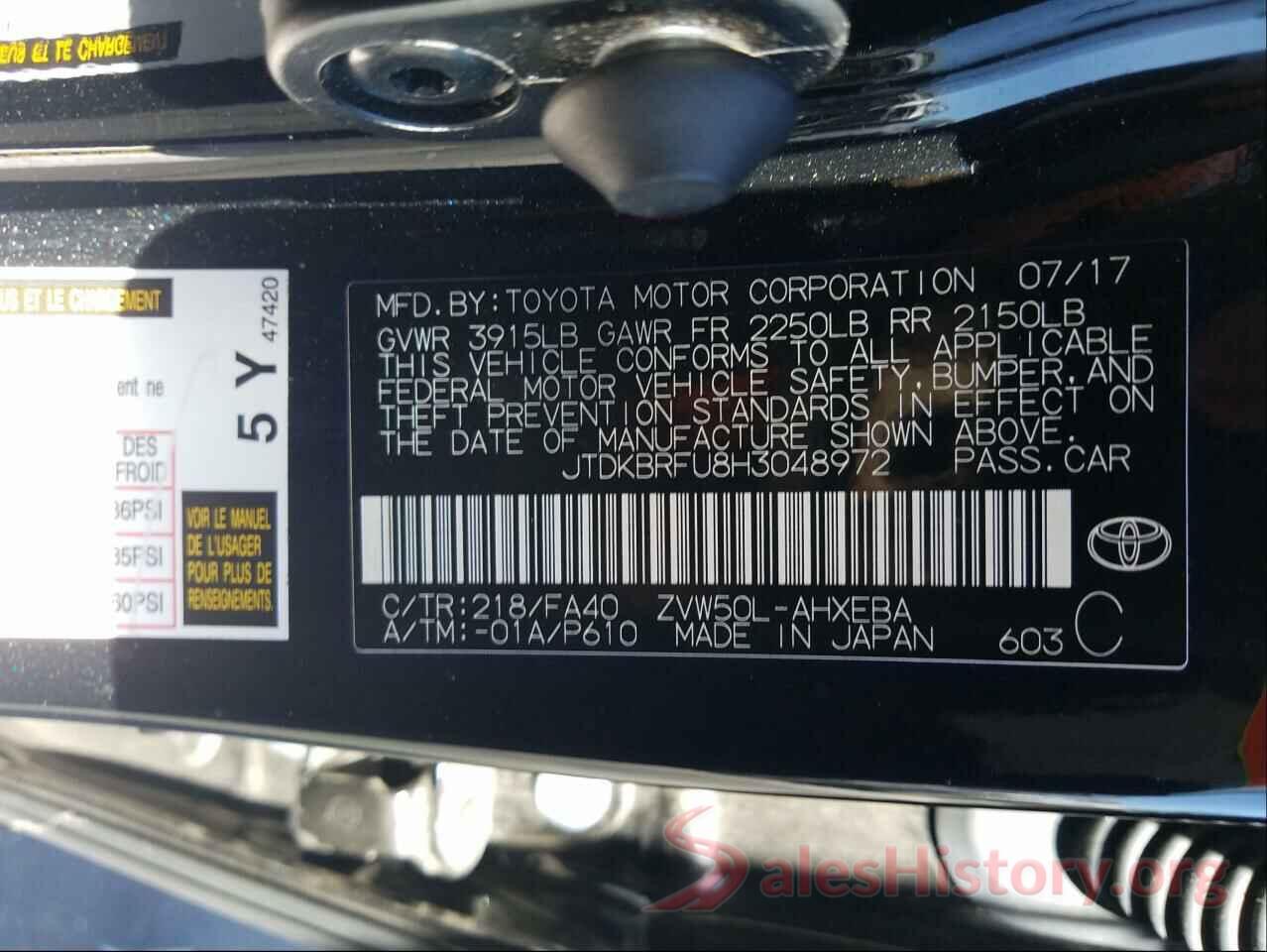 JTDKBRFU8H3048972 2017 TOYOTA PRIUS