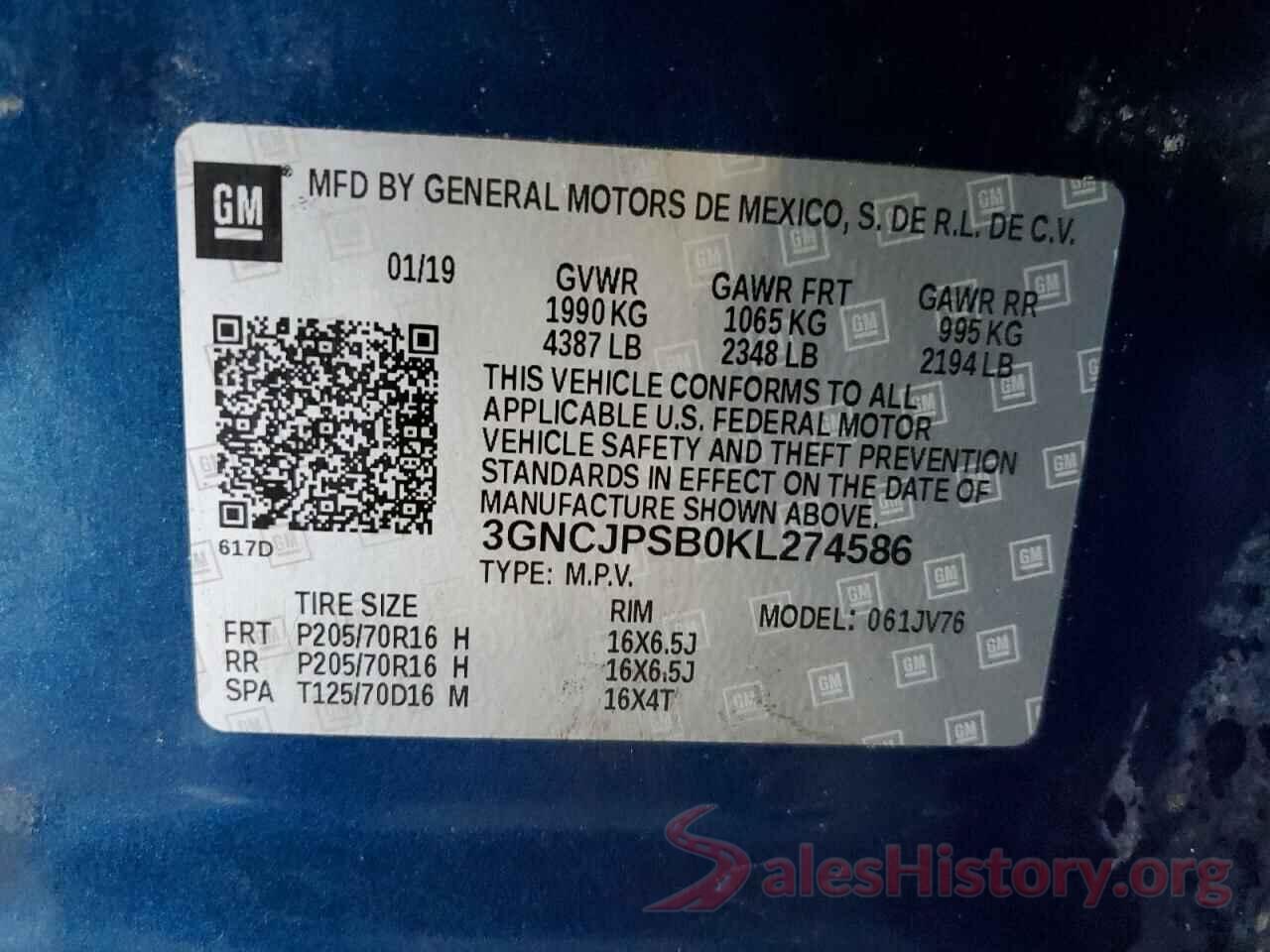 3GNCJPSB0KL274586 2019 CHEVROLET TRAX