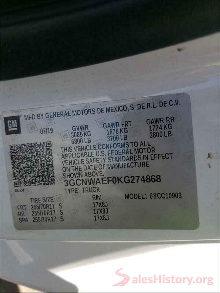 3GCNWAEF0KG274868 2019 CHEVROLET SILVERADO