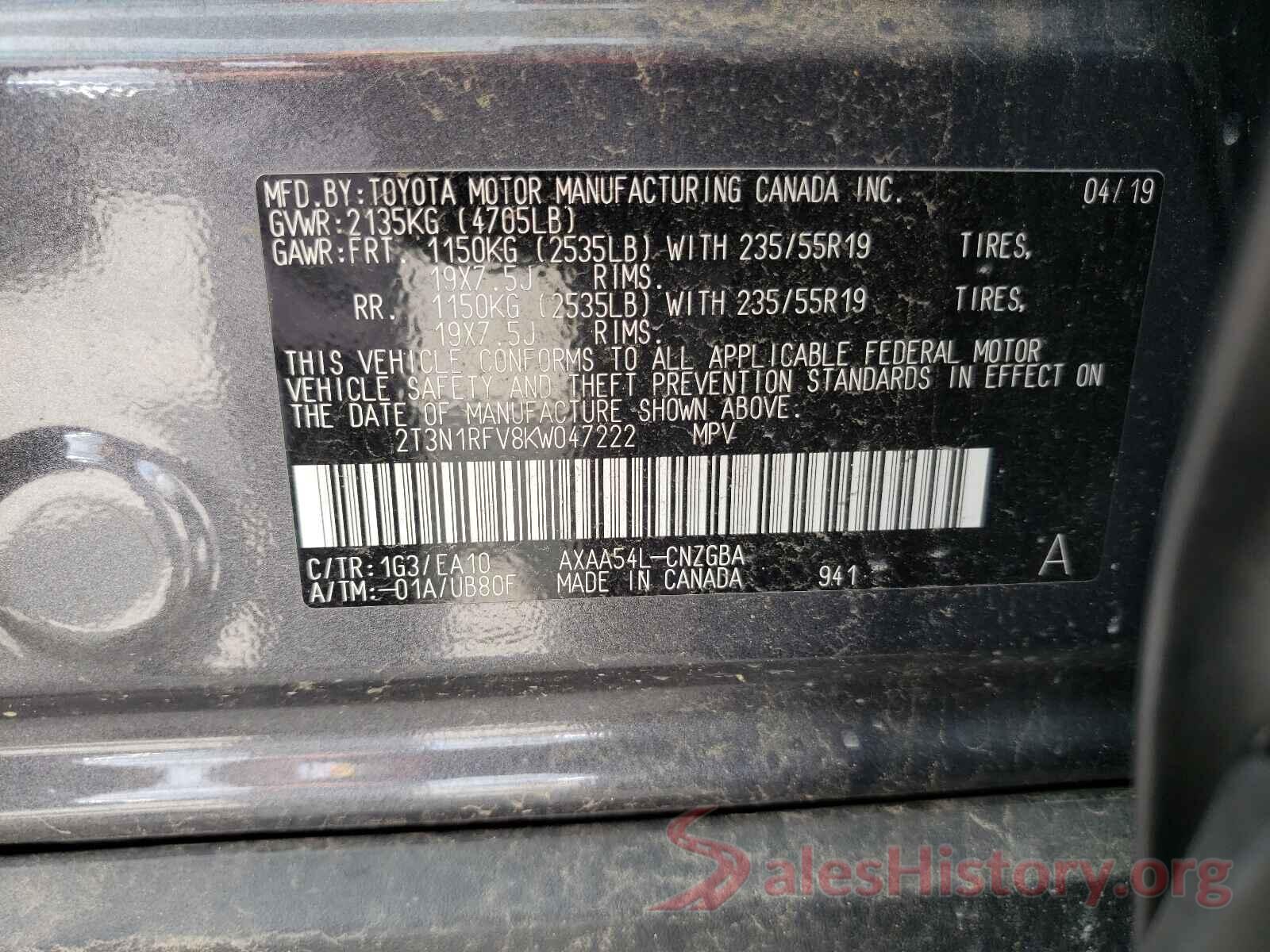 2T3N1RFV8KW047222 2019 TOYOTA RAV4