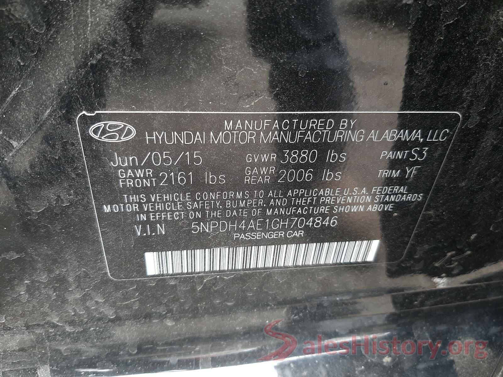 5NPDH4AE1GH704846 2016 HYUNDAI ELANTRA