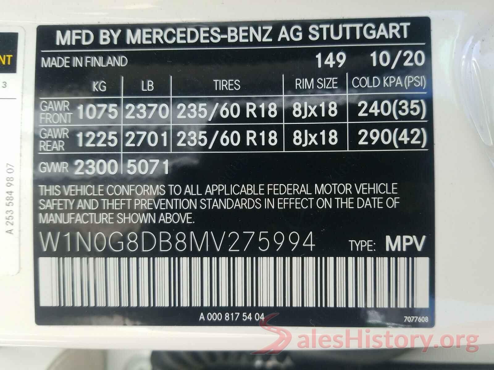 W1N0G8DB8MV275994 2021 MERCEDES-BENZ G CLASS