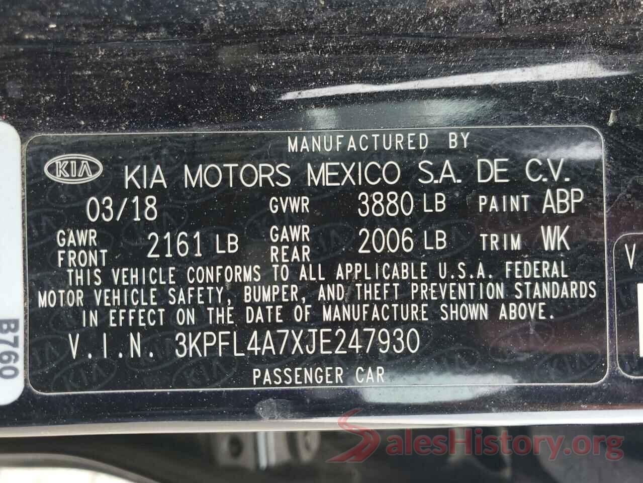 3KPFL4A7XJE247930 2018 KIA FORTE