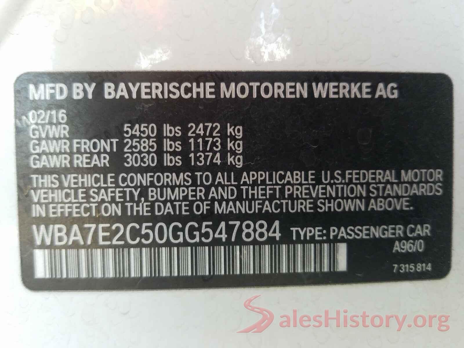 WBA7E2C50GG547884 2016 BMW 7 SERIES