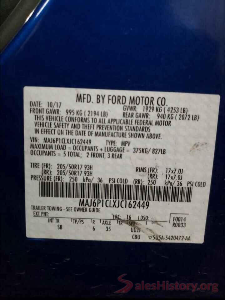 MAJ6P1CLXJC162449 2018 FORD ALL OTHER