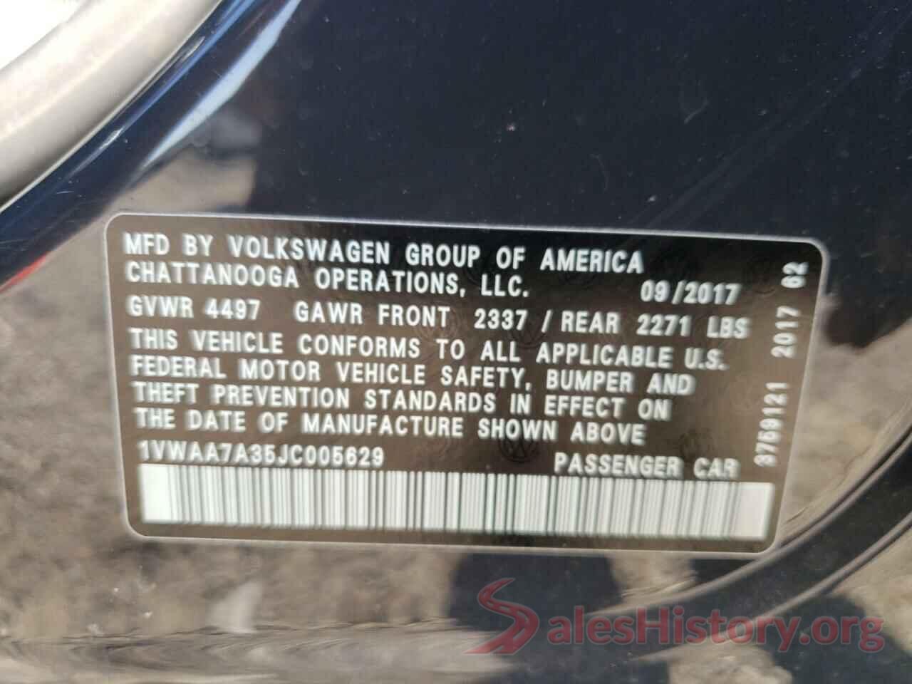 1VWAA7A35JC005629 2018 VOLKSWAGEN PASSAT