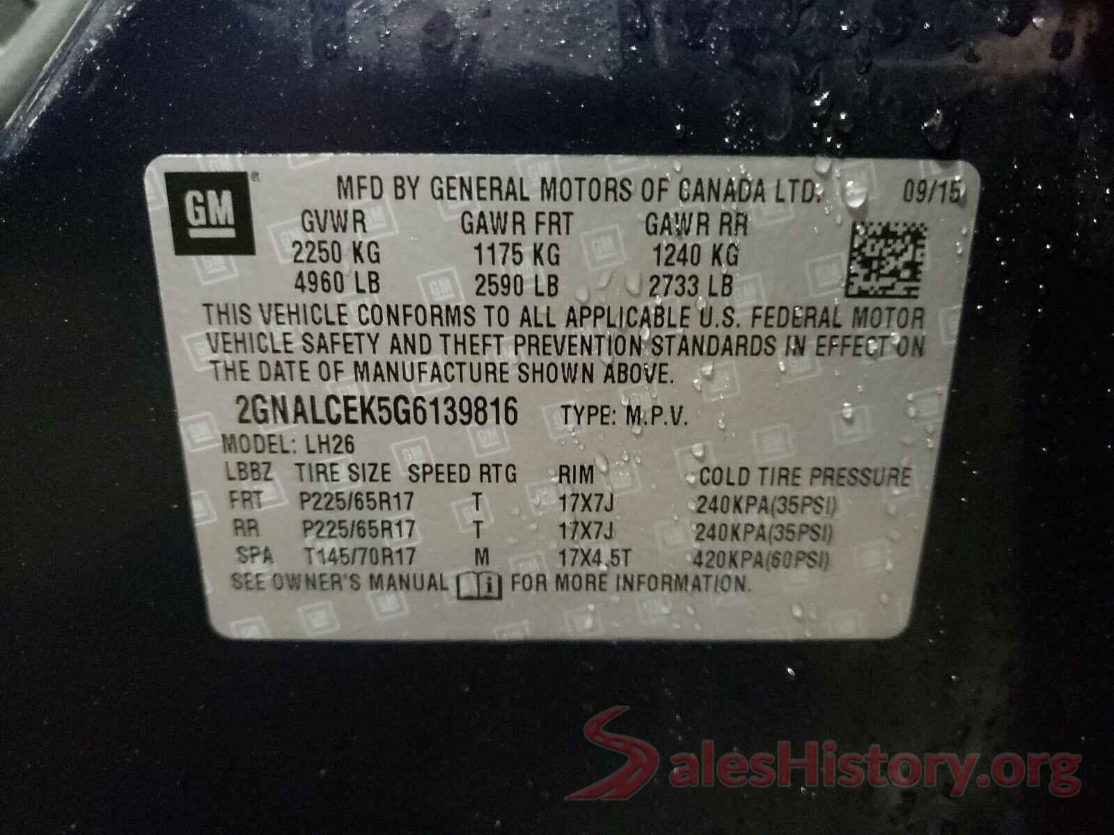 2GNALCEK5G6139816 2016 CHEVROLET EQUINOX