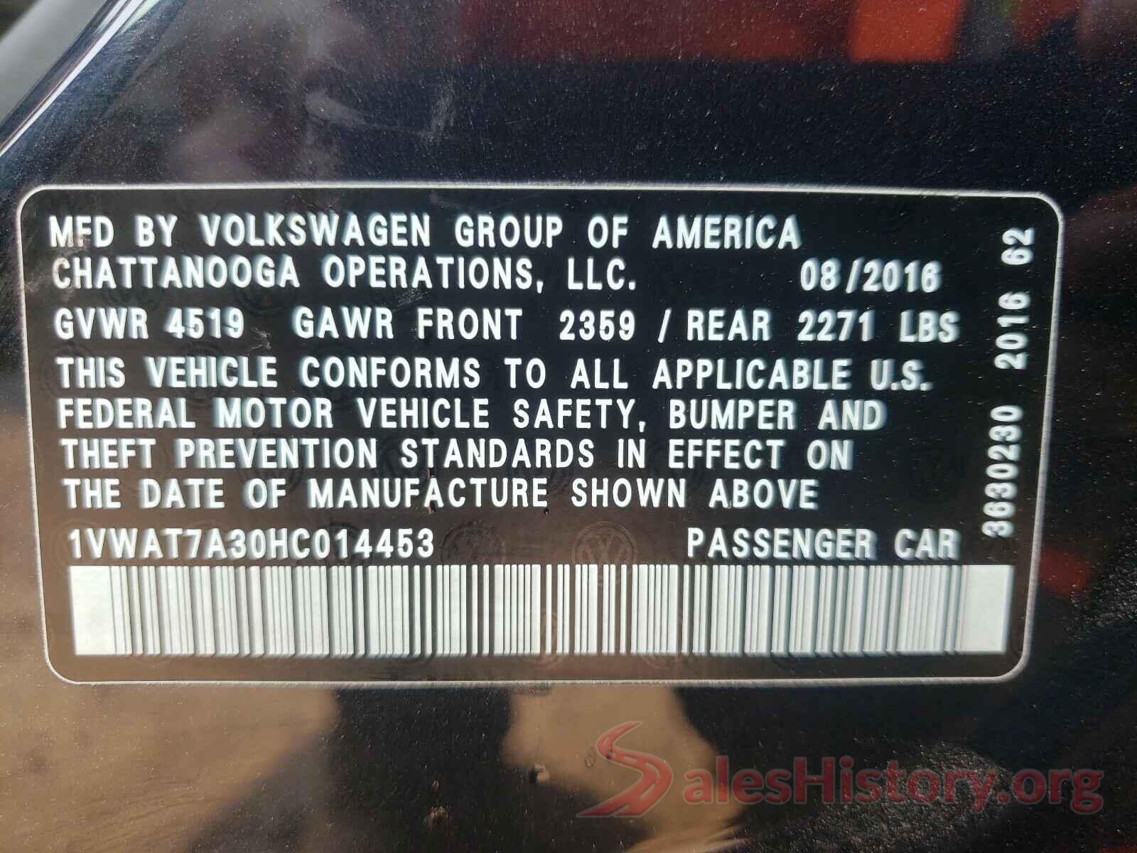 1VWAT7A30HC014453 2017 VOLKSWAGEN PASSAT