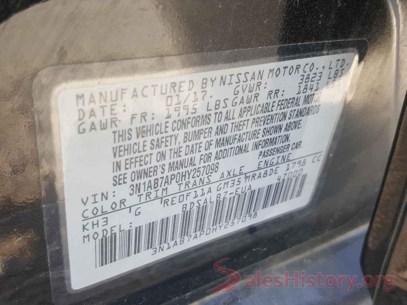 3N1AB7AP0HY257098 2017 NISSAN SENTRA