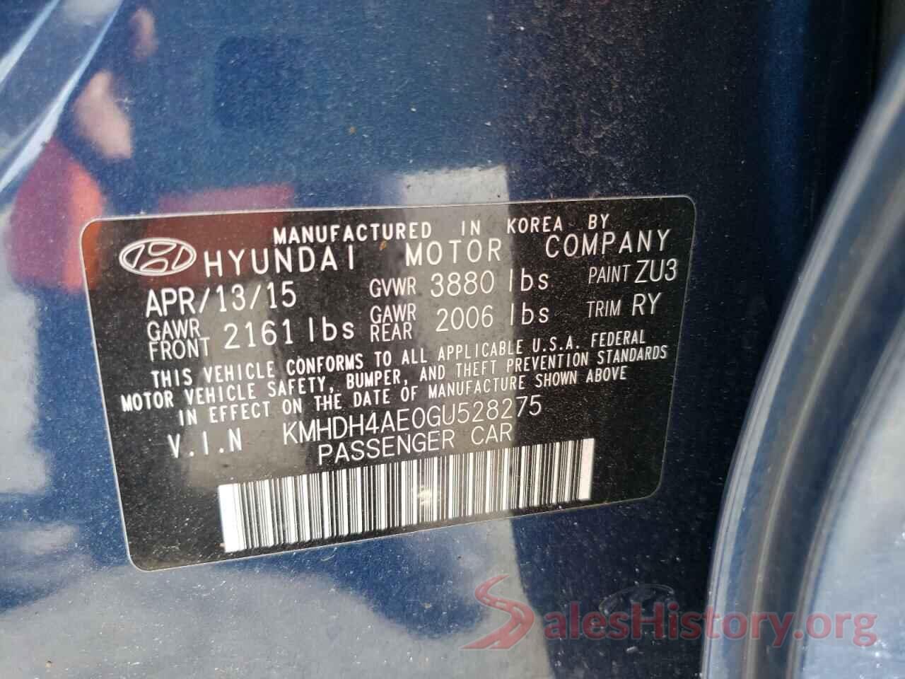 KMHDH4AE0GU528275 2016 HYUNDAI ELANTRA