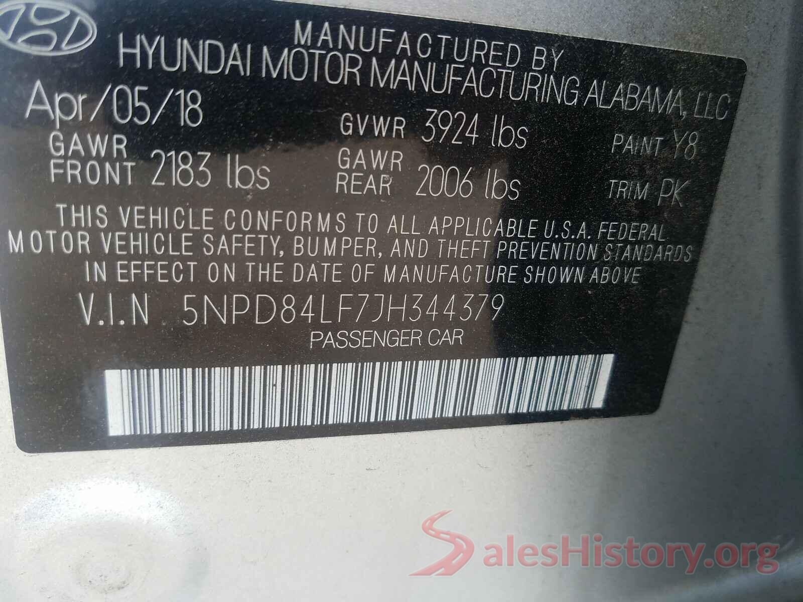 5NPD84LF7JH344379 2018 HYUNDAI ELANTRA