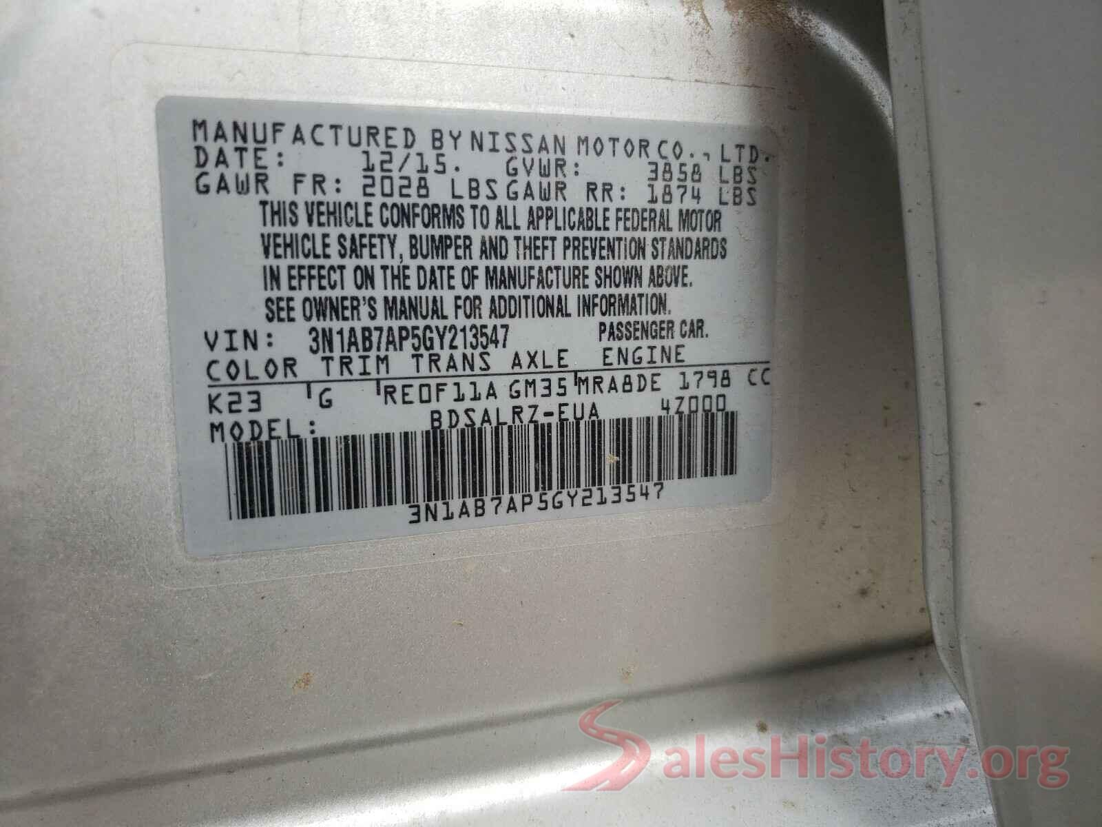 3N1AB7AP5GY213547 2016 NISSAN SENTRA