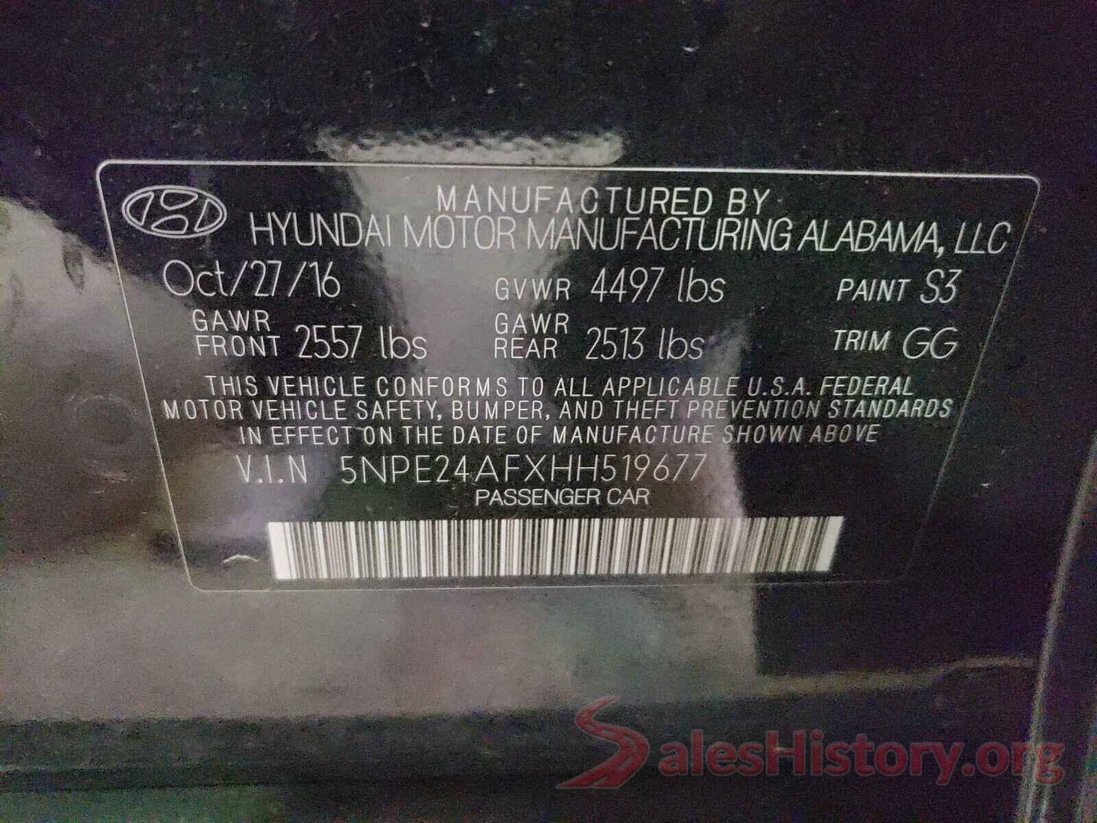 5NPE24AFXHH519677 2017 HYUNDAI SONATA