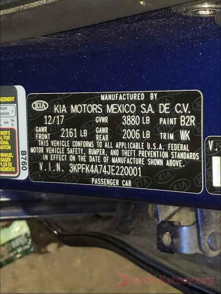 3KPFK4A74JE220001 2018 KIA FORTE