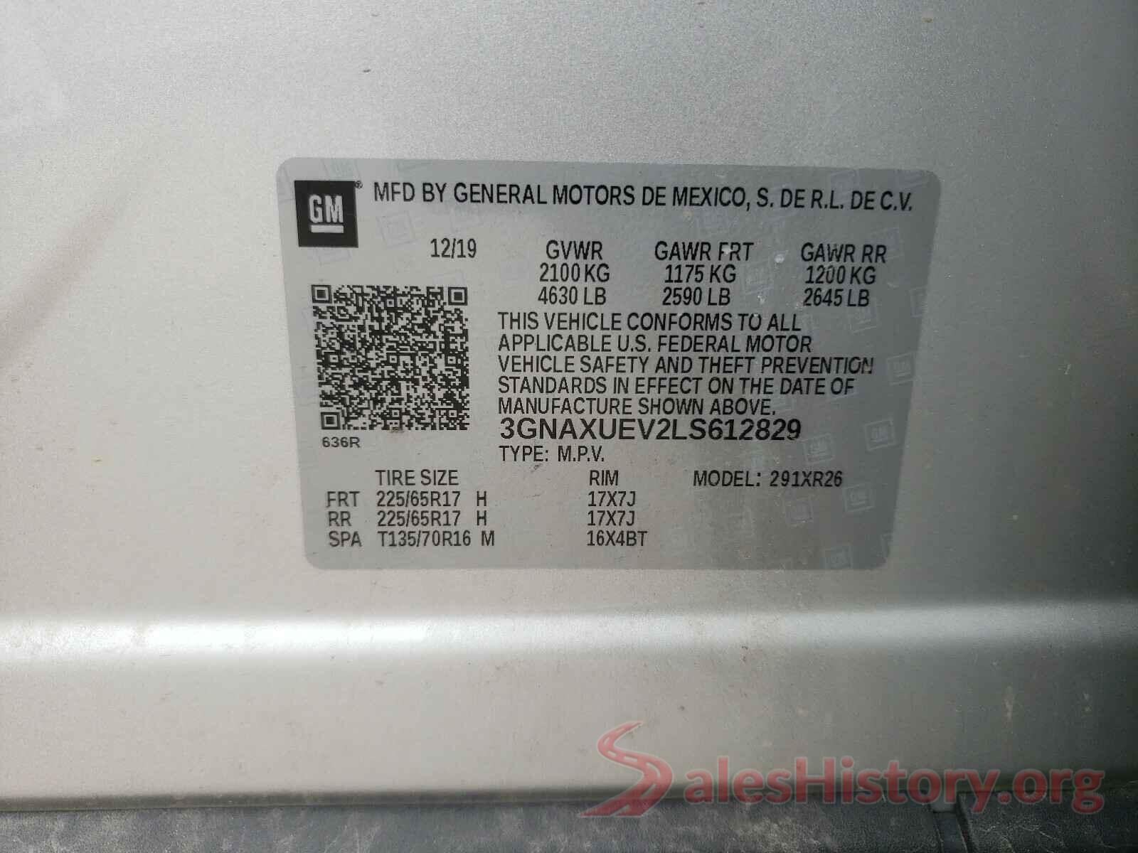 3GNAXUEV2LS612829 2020 CHEVROLET EQUINOX