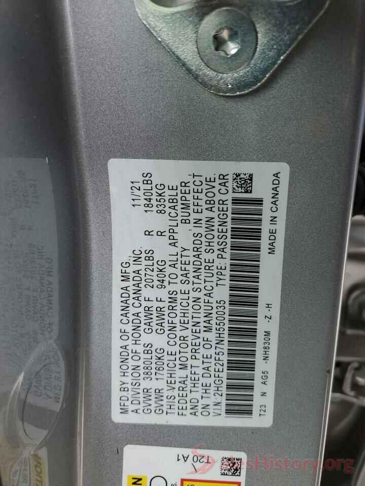 2HGFE2F57NH550035 2022 HONDA CIVIC