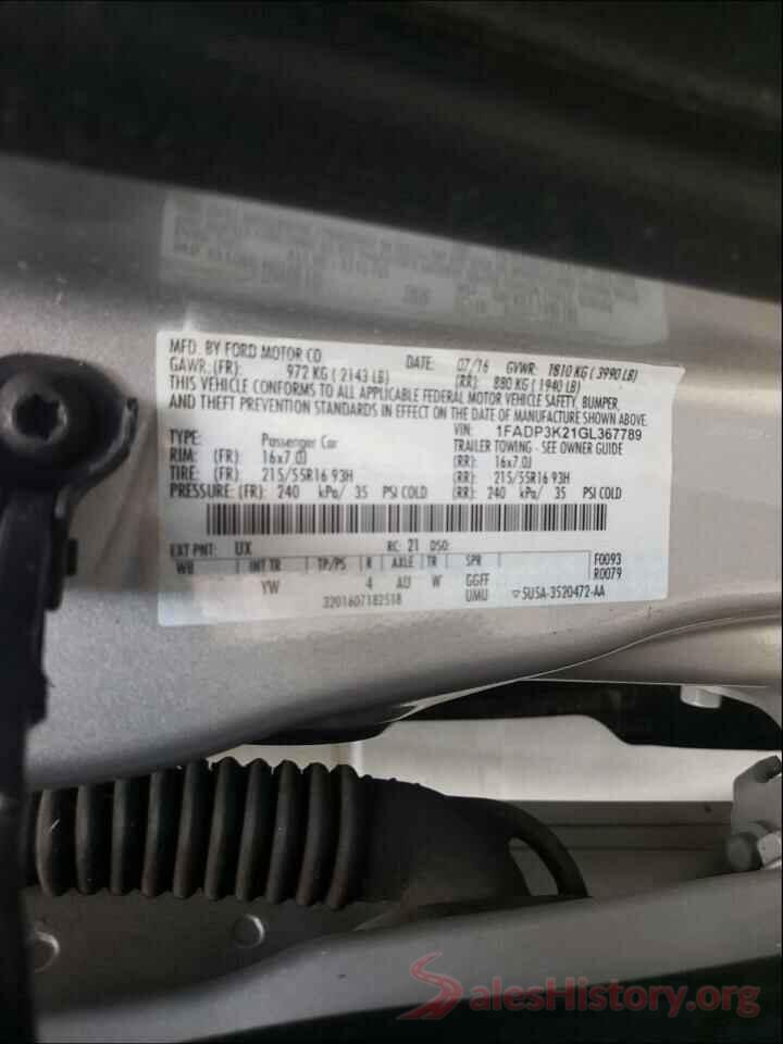 1FADP3K21GL367789 2016 FORD FOCUS