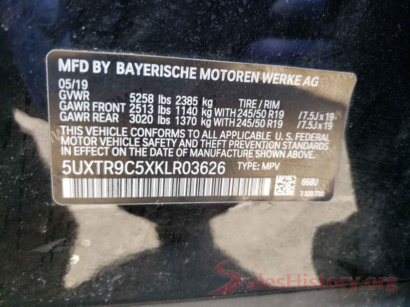 5UXTR9C5XKLR03626 2019 BMW X3