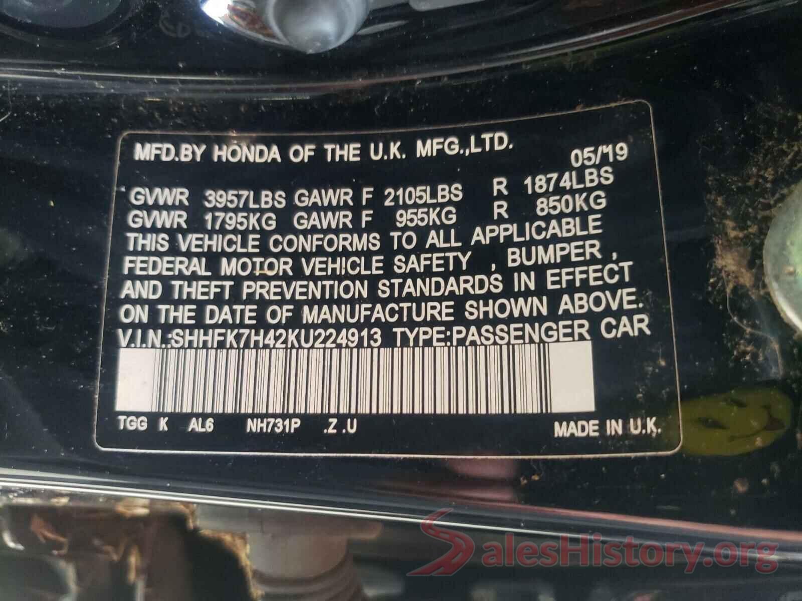 SHHFK7H42KU224913 2019 HONDA CIVIC