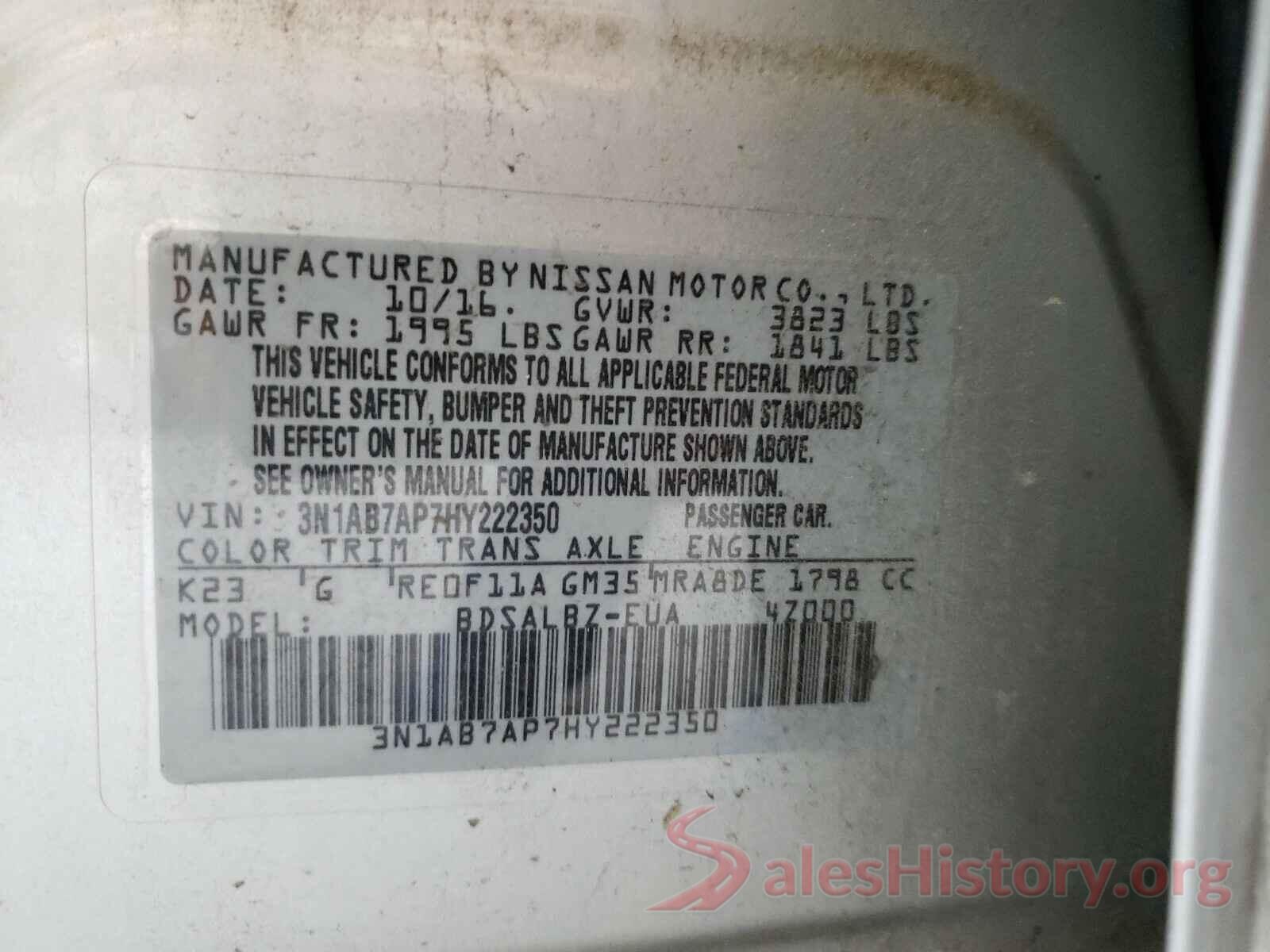 3N1AB7AP7HY222350 2017 NISSAN SENTRA