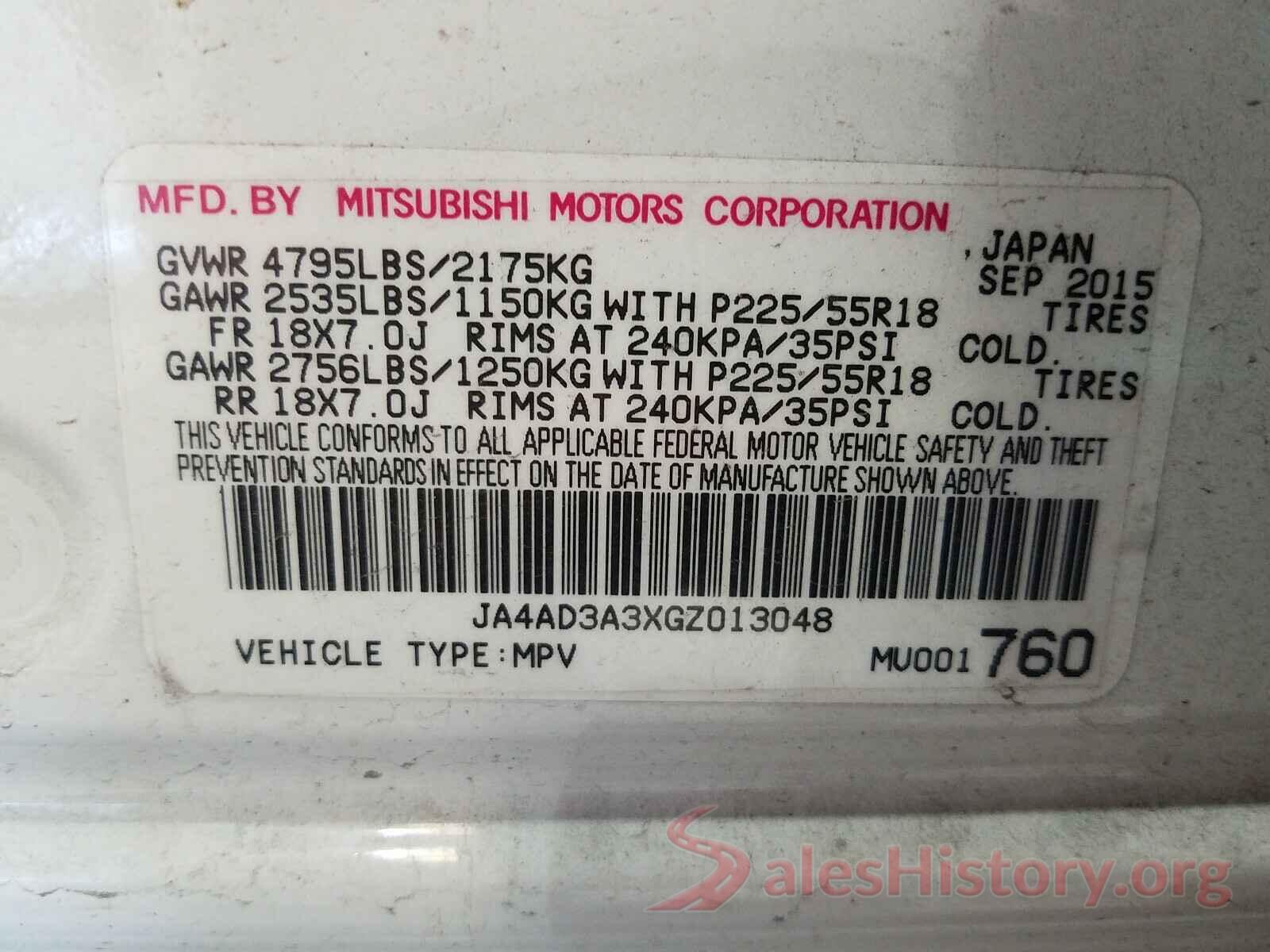 JA4AD3A3XGZ013048 2016 MITSUBISHI OUTLANDER