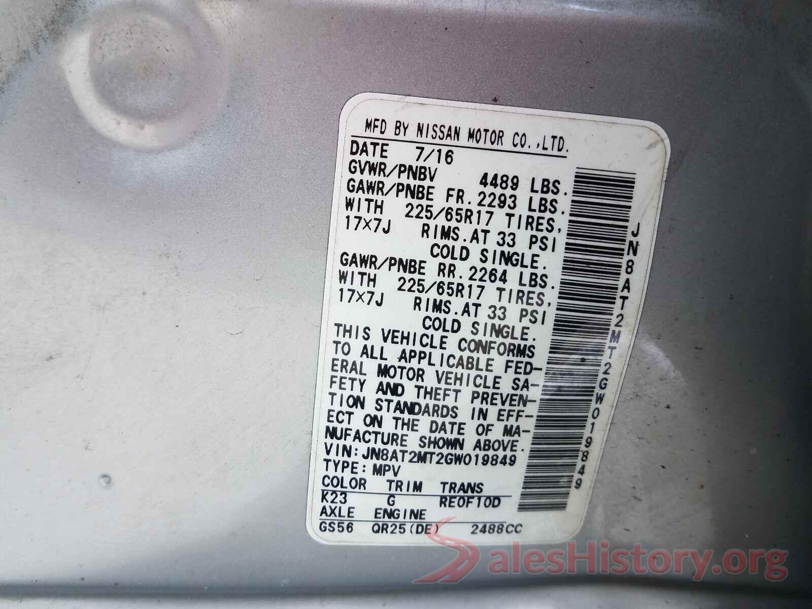 JN8AT2MT2GW019849 2016 NISSAN ROGUE