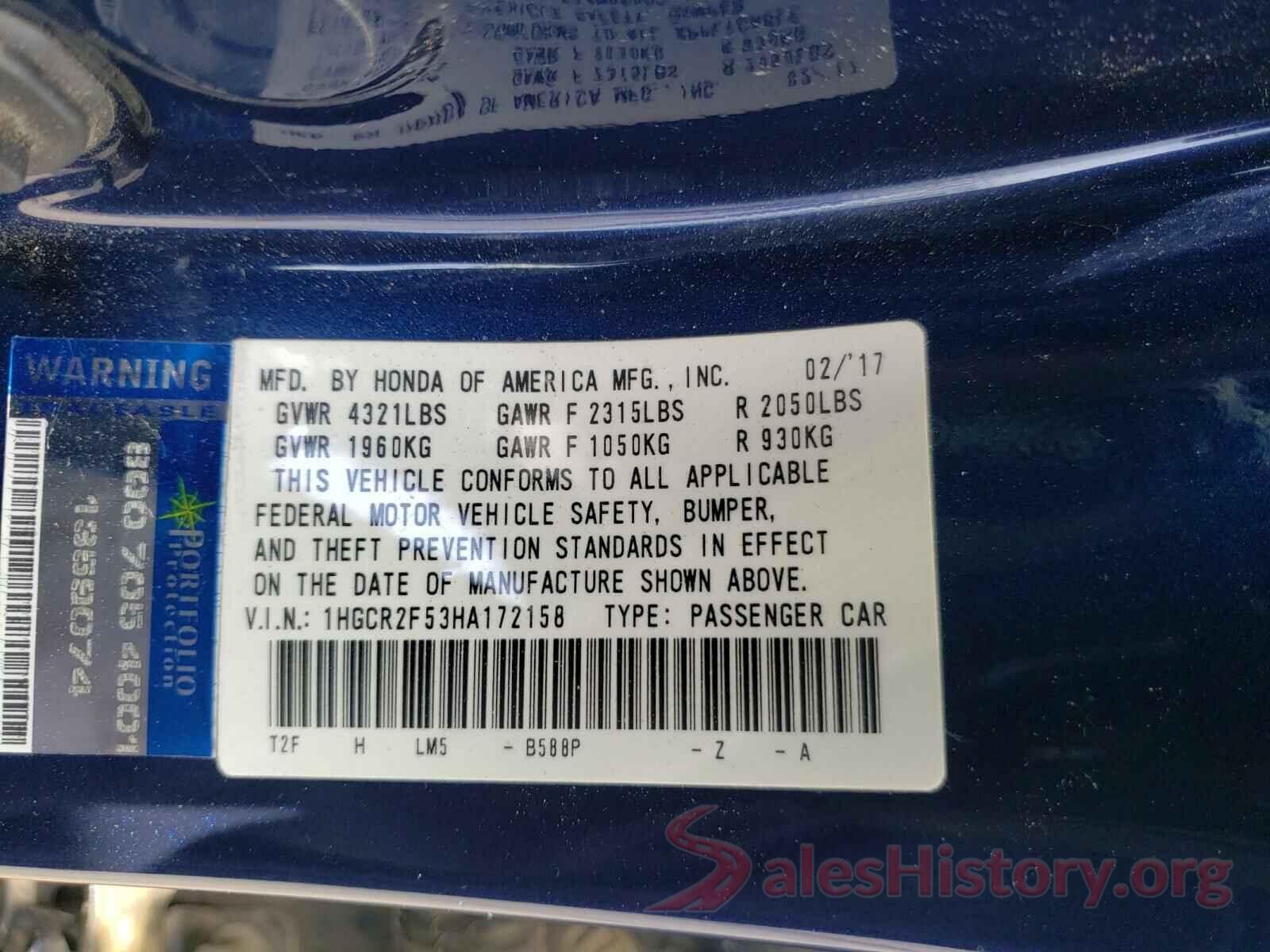 1HGCR2F53HA172158 2017 HONDA ACCORD