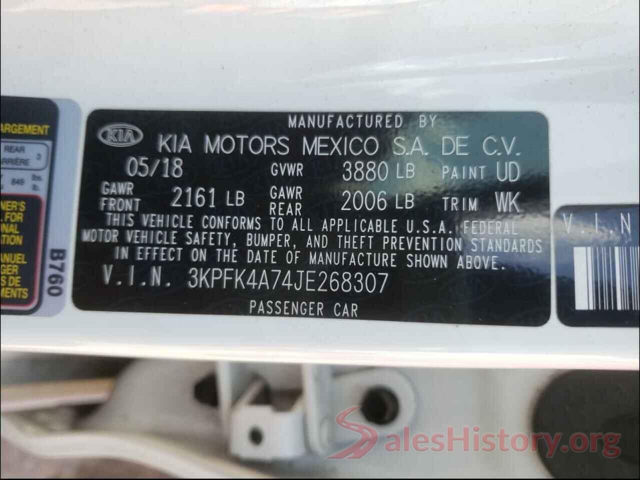 3KPFK4A74JE268307 2018 KIA FORTE