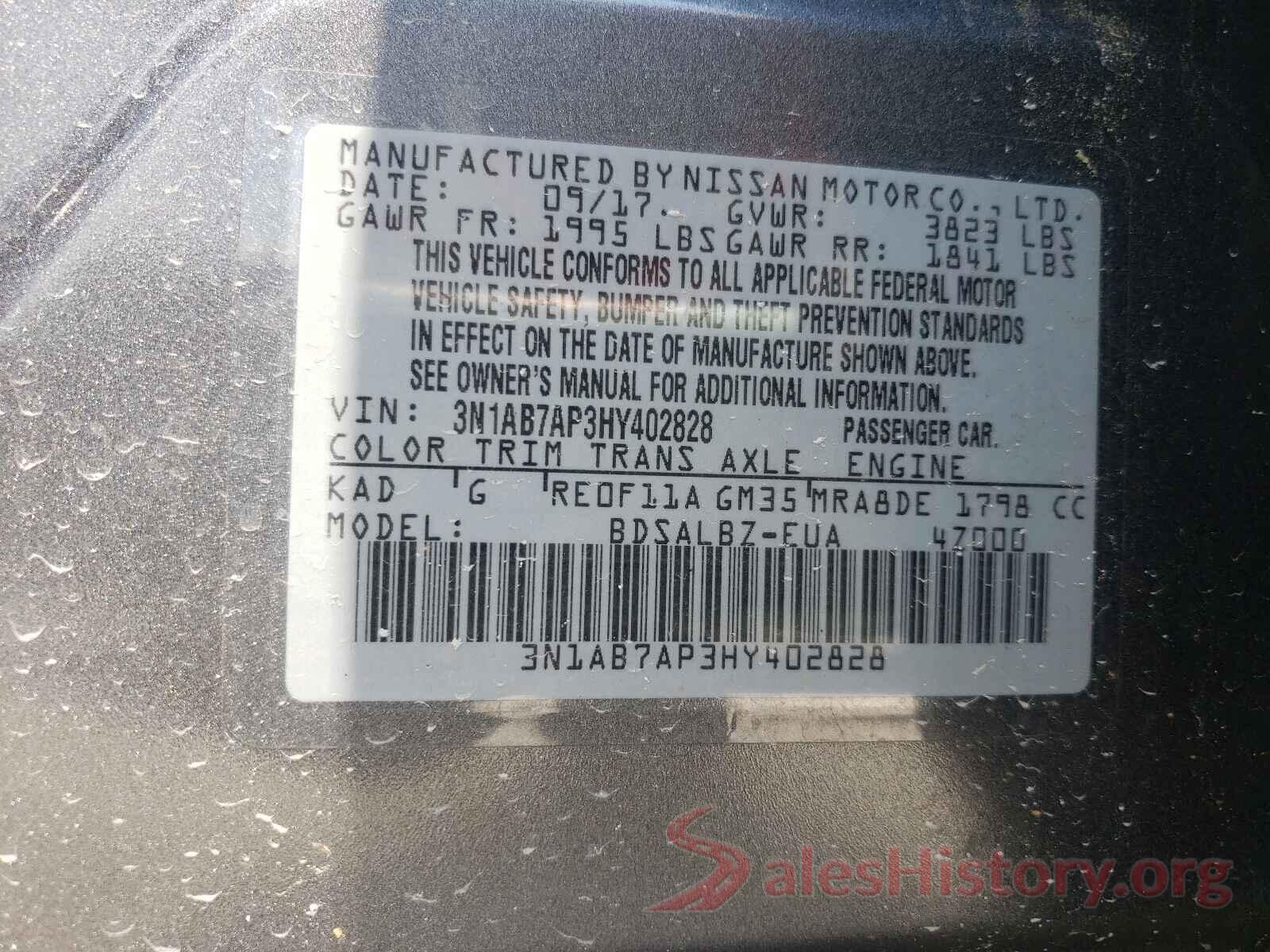 3N1AB7AP3HY402828 2017 NISSAN SENTRA