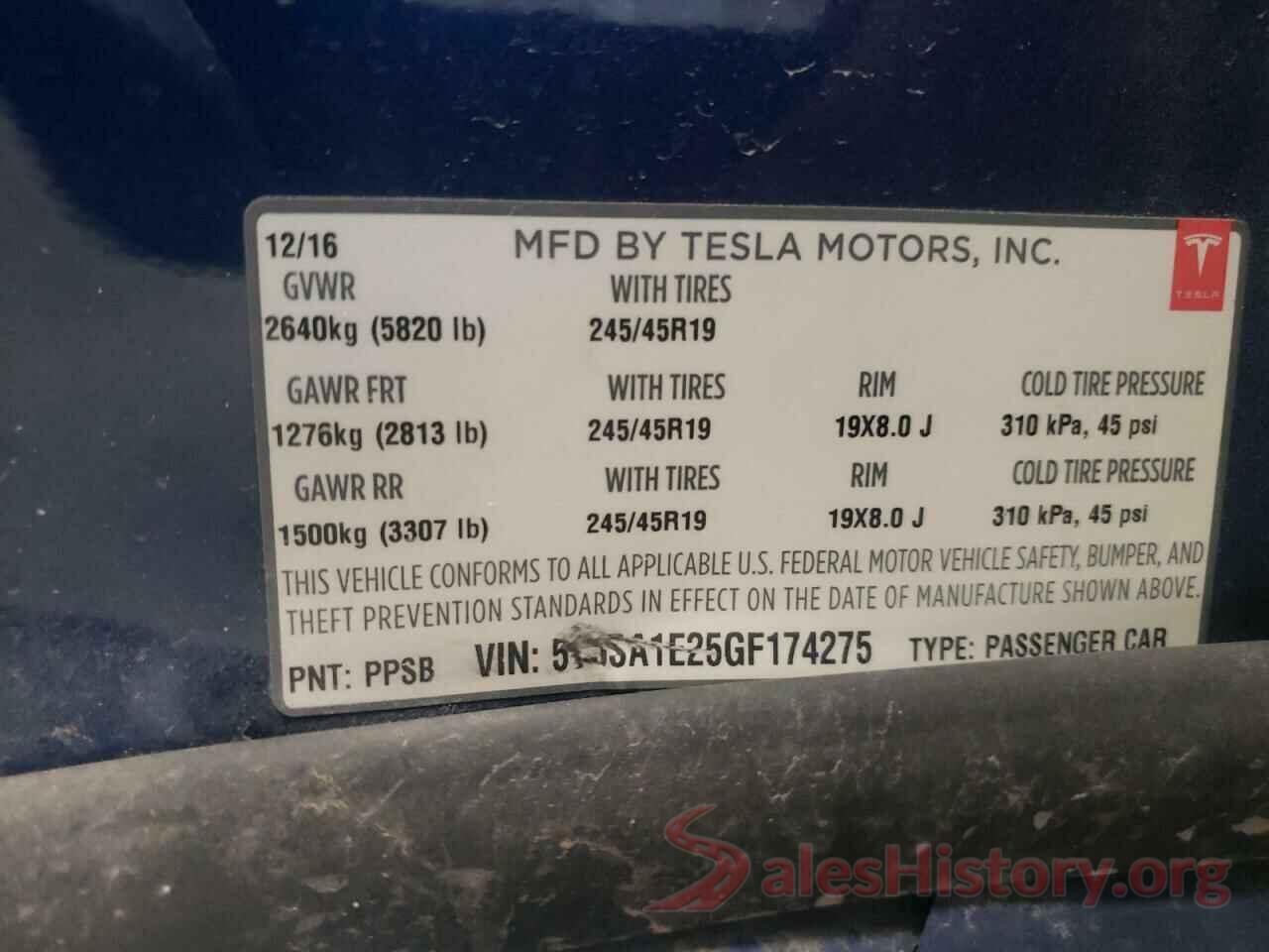 5YJSA1E25GF174275 2016 TESLA MODEL S