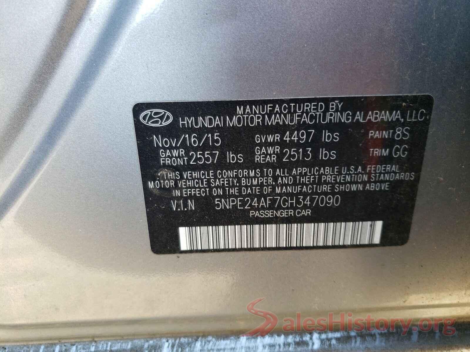 5NPE24AF7GH347090 2016 HYUNDAI SONATA