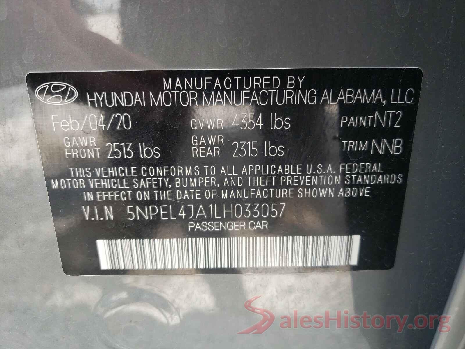 5NPEL4JA1LH033057 2020 HYUNDAI SONATA