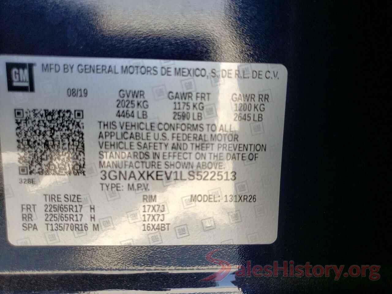 3GNAXKEV1LS522513 2020 CHEVROLET EQUINOX