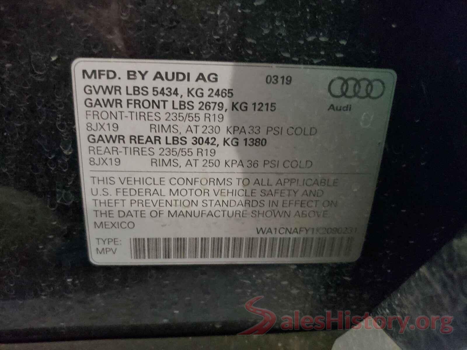 WA1CNAFY1K2090231 2019 AUDI Q5