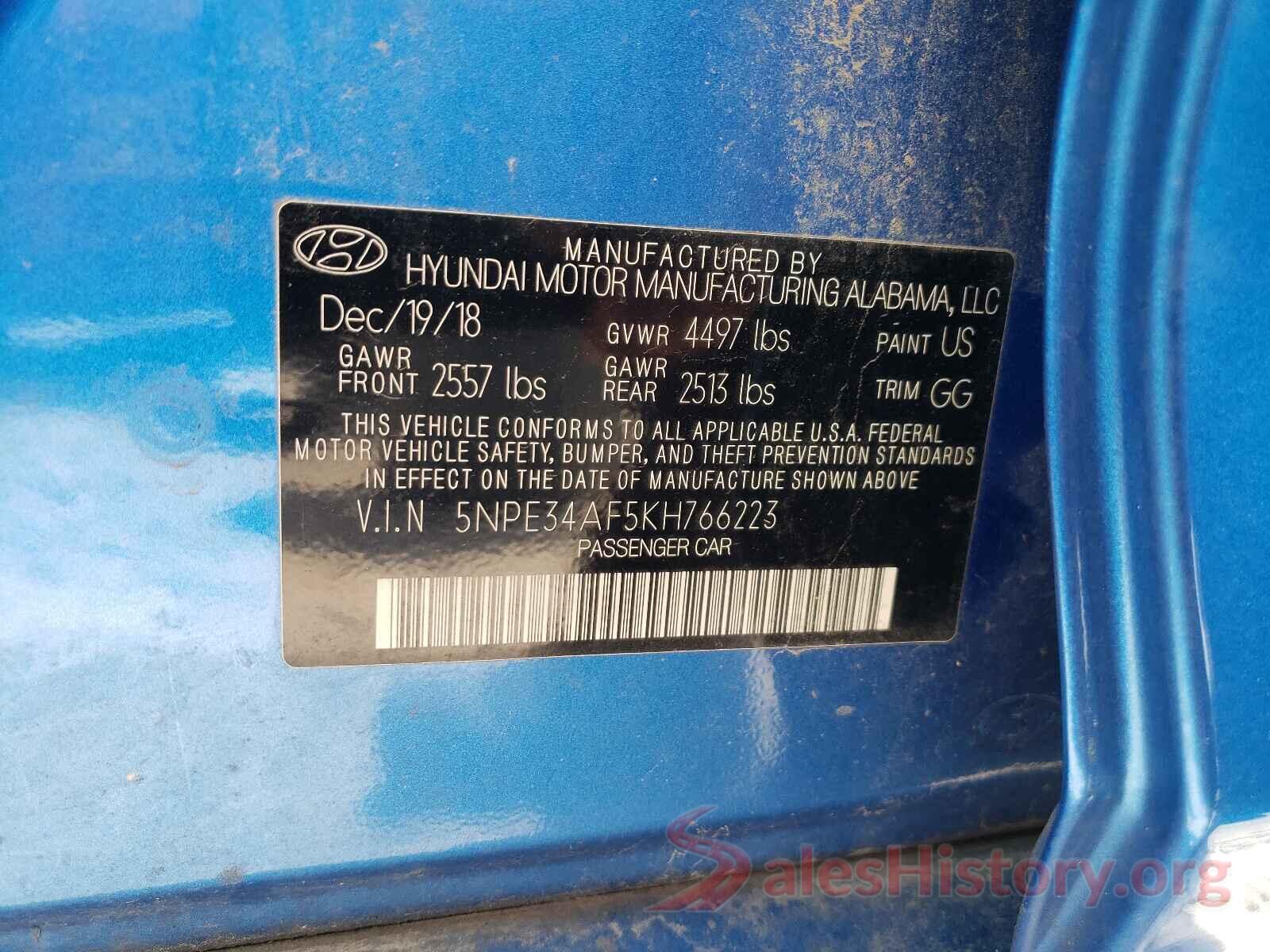 5NPE34AF5KH766223 2019 HYUNDAI SONATA