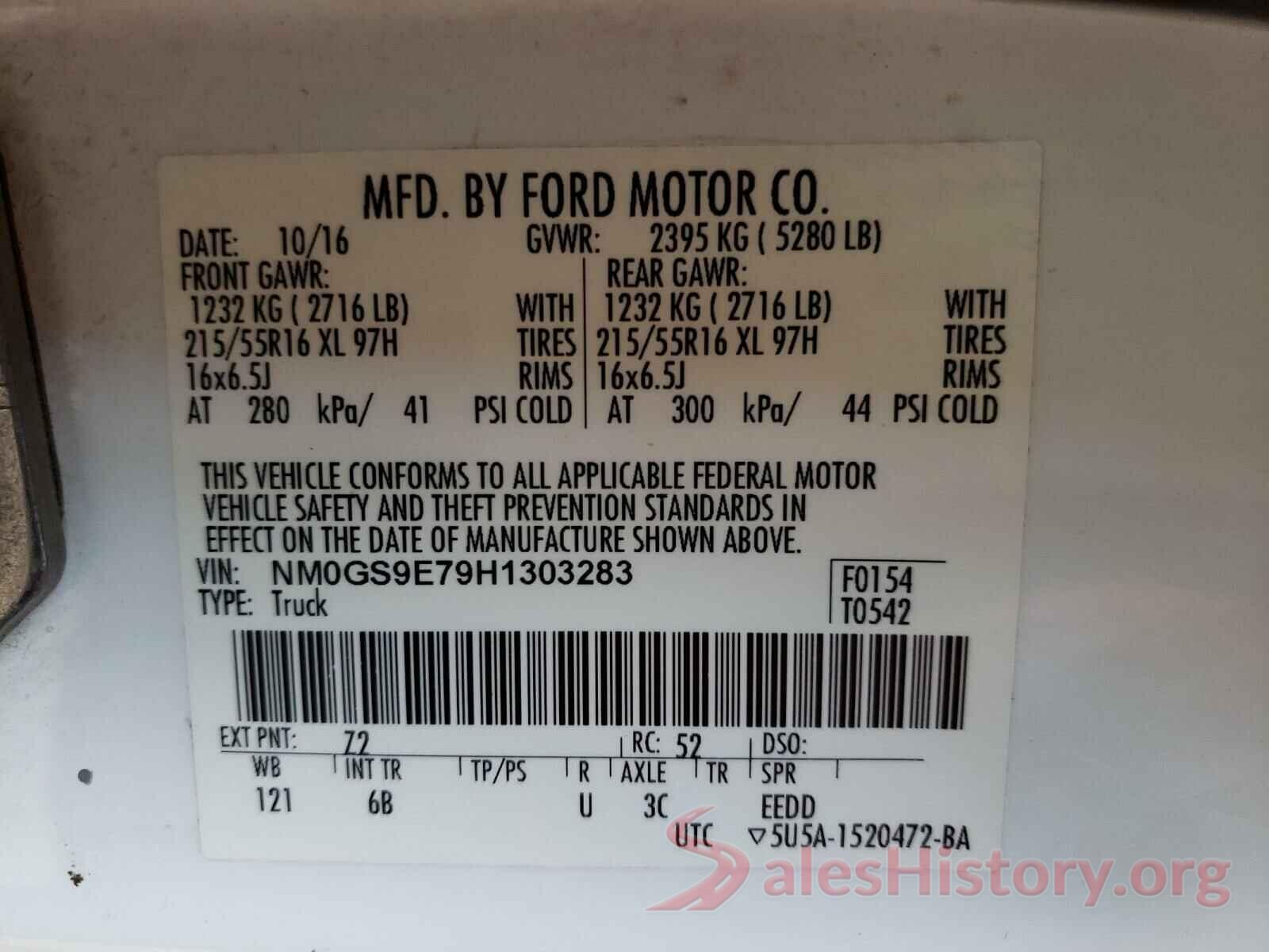 NM0GS9E79H1303283 2017 FORD TRANSIT CO